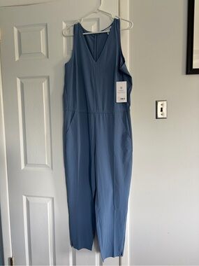 Athleta Blue V-Neck Sleeveless Jumpsuit